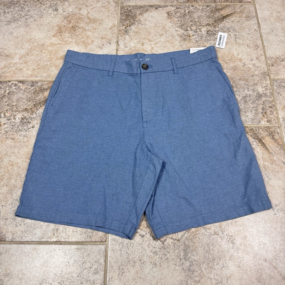 NWT Old Navy Mens Blue Heathered Linen Blend Chino Shorts 36x8 Summer Beach